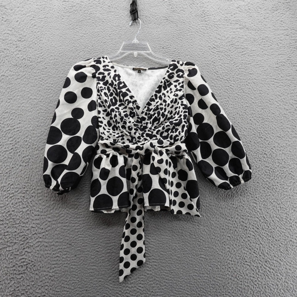 Alberto Makali Animal Polka Dot Blouse Small Black White Women Statement Top